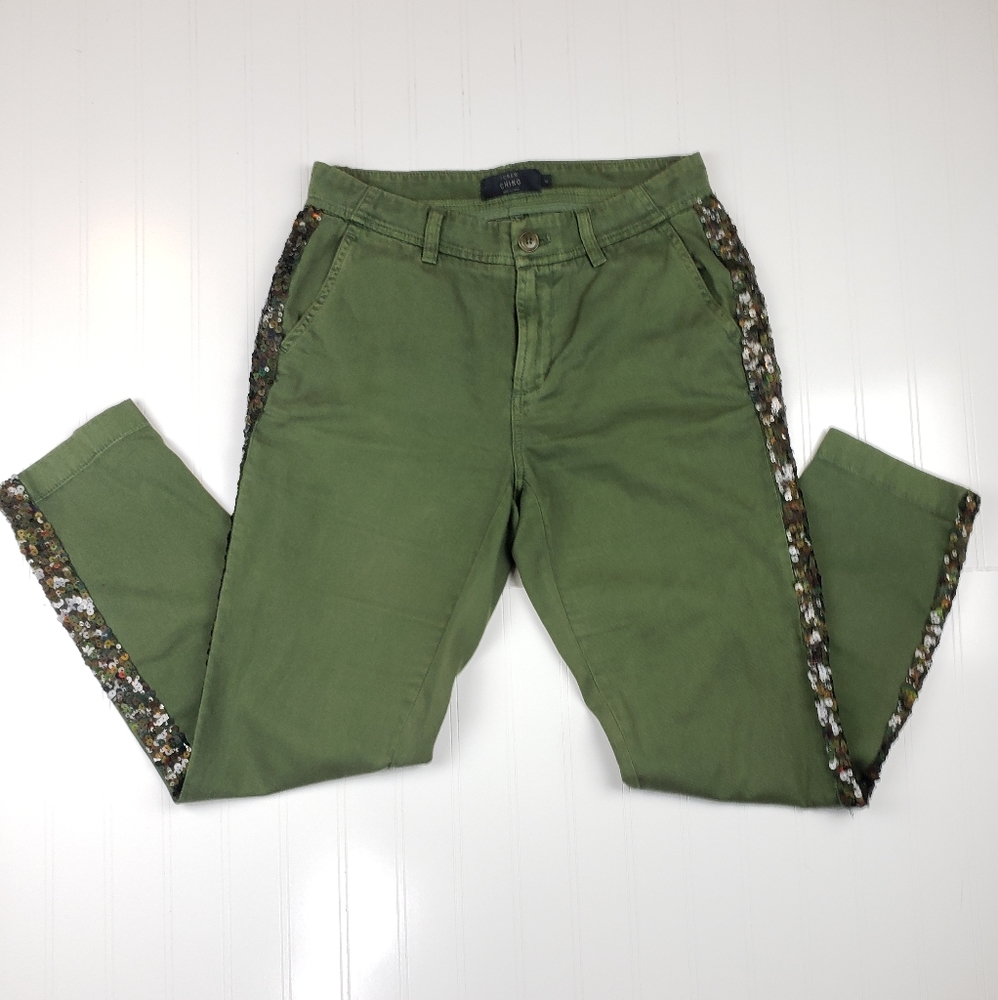 J. Crew olive chinos sequin side stripe pants